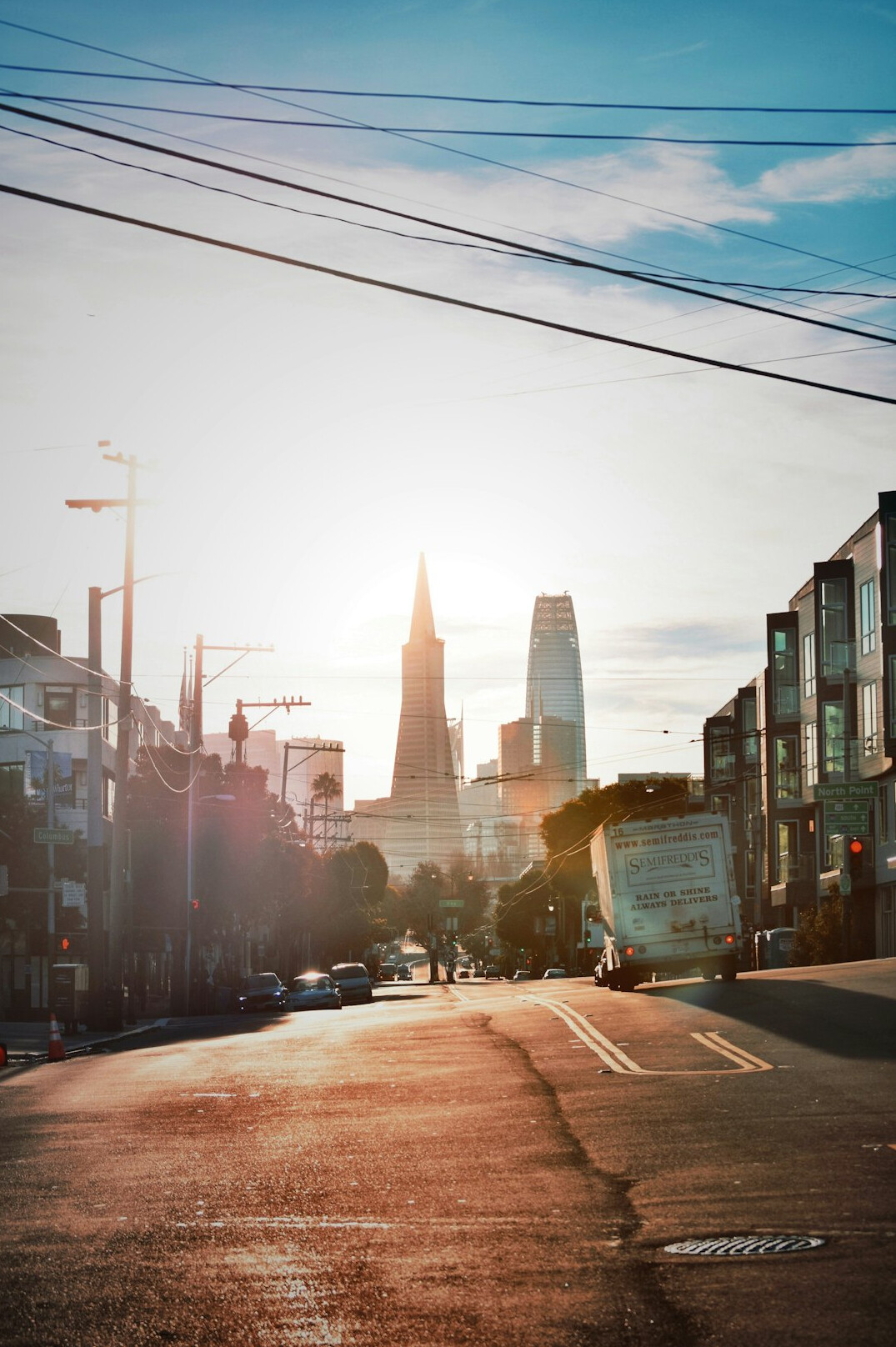 city street at dawn