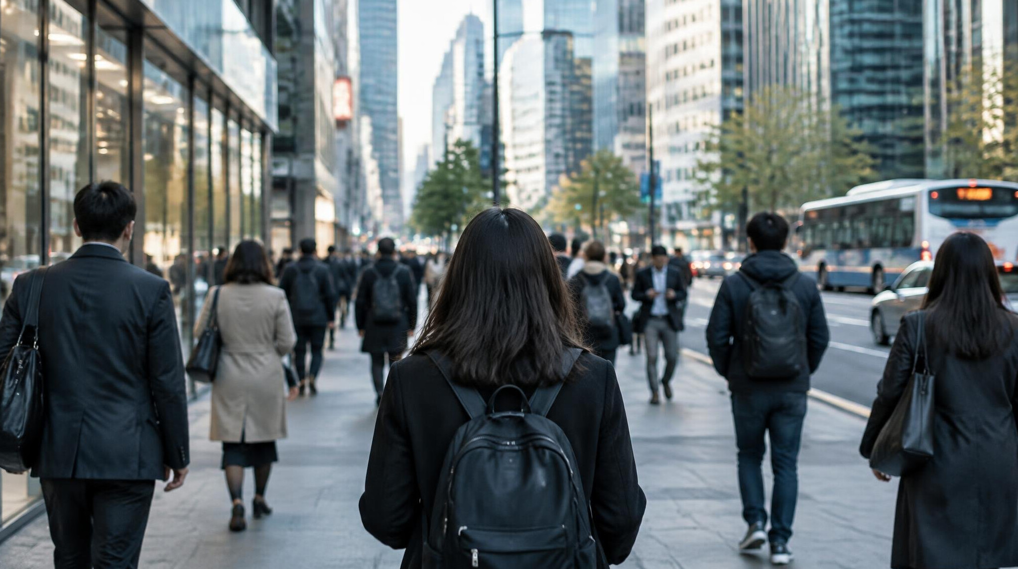 anonymous person walking city street
